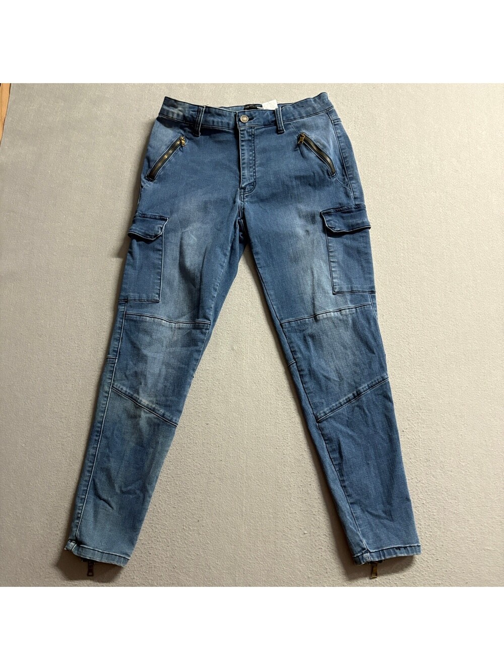 Fashion Nova Cargo Jeans Womens Size 13 Blue Denim Skinny Utility Zipper Ankles